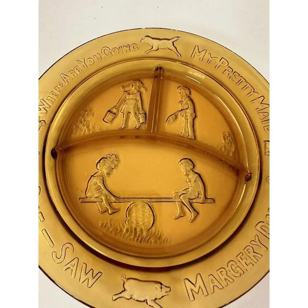 Vintage 80s Amber Tiara Glass Mother Goose Dish Set - Picture 8 of 11